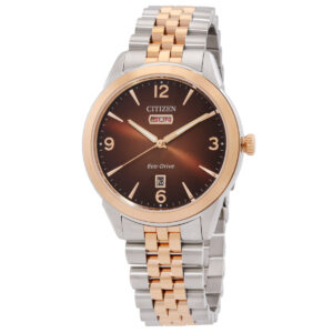 citizen rolan eco drive brown dial two tone men's watch aw0156 57x