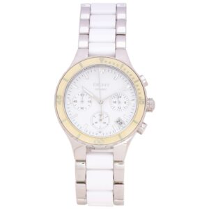 dkny chronograph wite dial steel and ceramic bracelet ladies watch ny8502