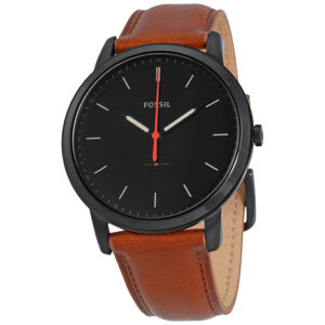 fossil minimalist black dial brown leather men's watch fs5305