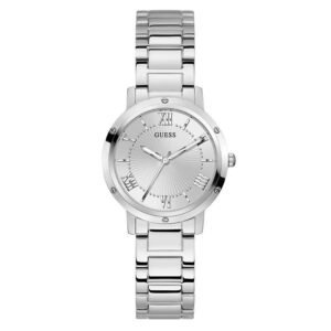 guess dawn quartz silver dial ladies watch gw0404l1