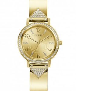 guess tri luxe quartz gold dial ladies watch gw0474l2