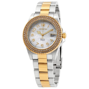 invicta angel quartz crystal white mother of pearl dial ladies watch 28675