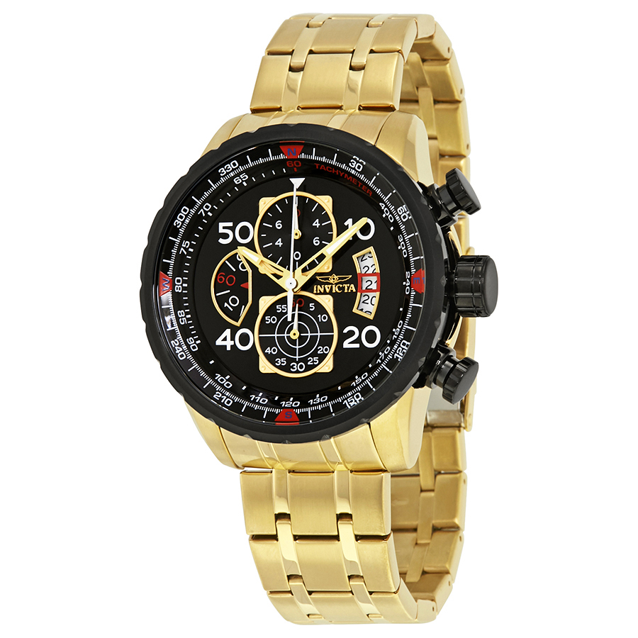 invicta aviator chronograph black dial gold plated men's watch 17206 invicta aviator chronograph black dial gold plated men's watch 17206