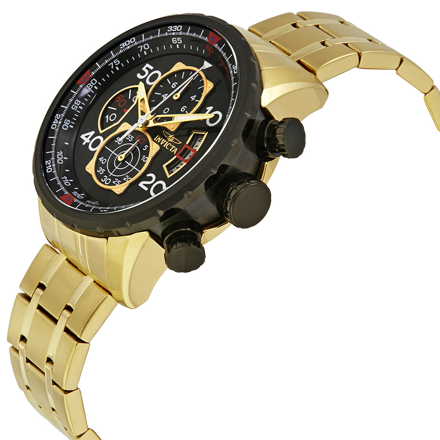 invicta aviator chronograph black dial gold plated men's watch 17206 invicta aviator chronograph black dial gold plated men's watch 17206