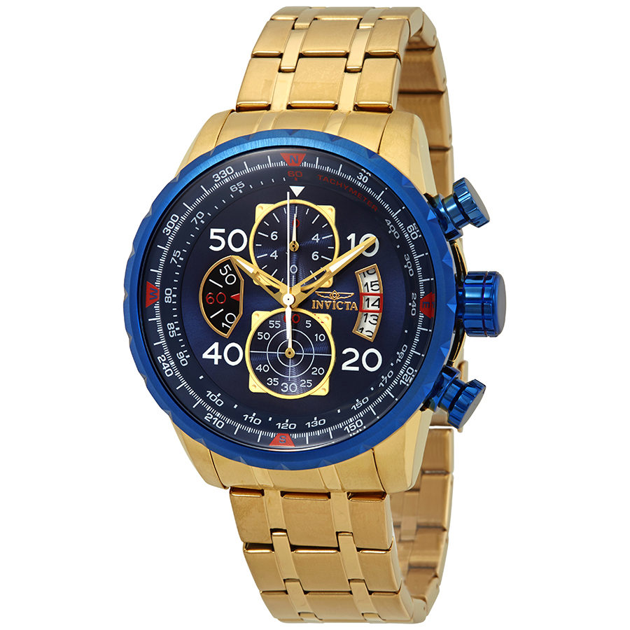 invicta aviator chronograph blue dial 18kt gold plated men's watch 19173 invicta aviator chronograph blue dial 18kt gold plated men's watch 19173