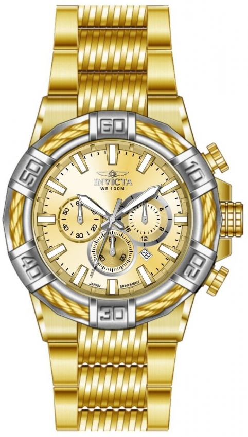 invicta bolt chronograph gmt quartz gold dial men's watch 49906 invicta bolt chronograph gmt quartz gold dial men's watch 49906