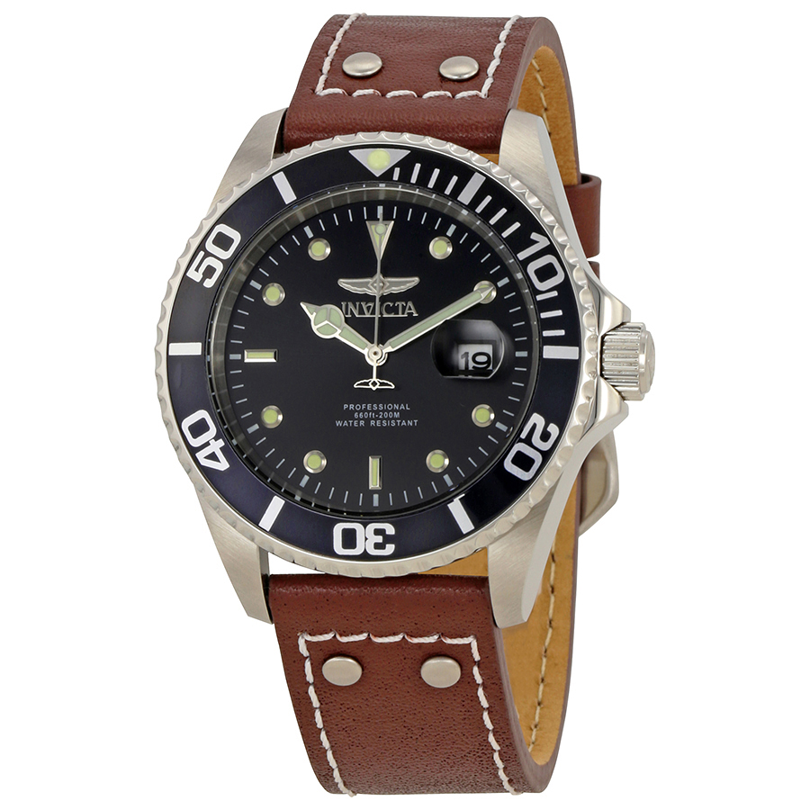 invicta pro diver black dial brown leather men's watch 22069 invicta pro diver black dial brown leather men's watch 22069