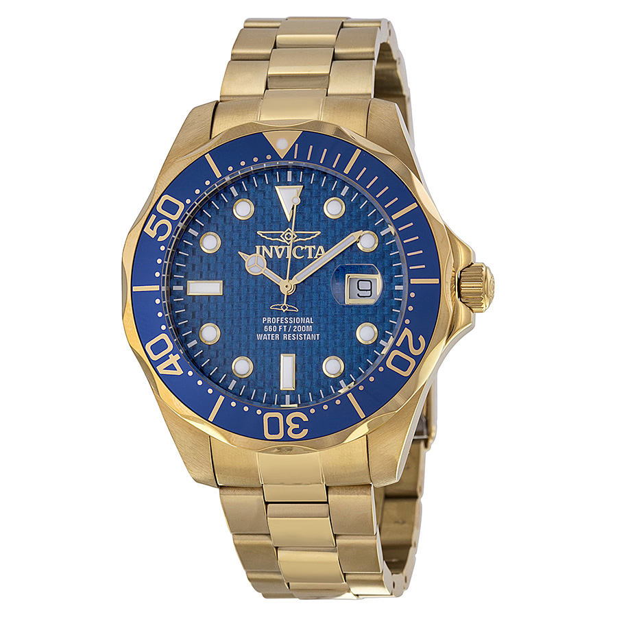 invicta pro diver blue cabon dial gold ion plated men's watch 14357 invicta pro diver blue cabon dial gold ion plated men's watch 14357