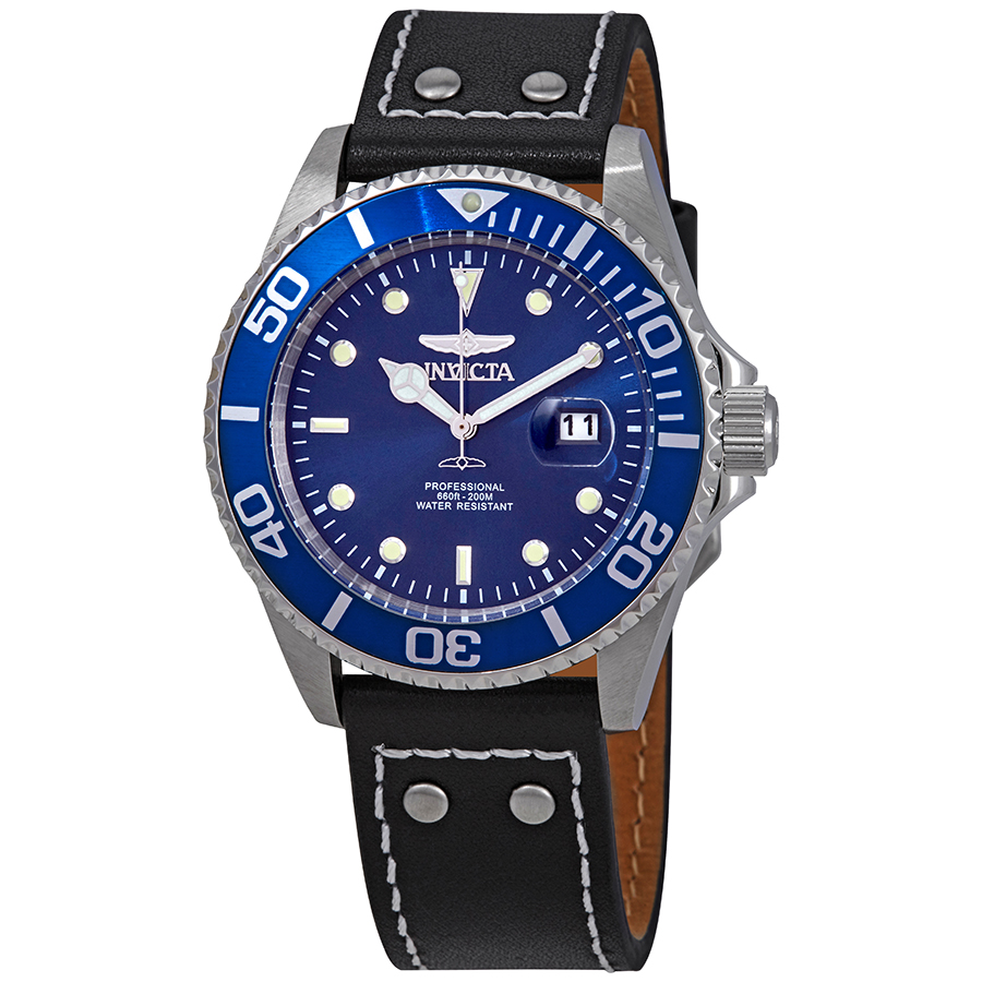 invicta pro diver blue dial blue bezel black leather men's watch 22068 invicta pro diver blue dial blue bezel black leather men's watch 22068