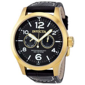 invicta specialty military black dial black leather men's watch 10491