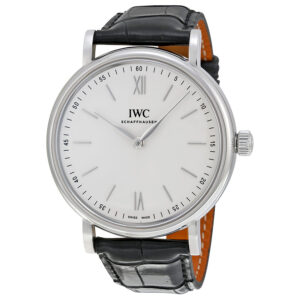 iwc portofino silver dial 8 day power reserve black leather men's watch 5111 02