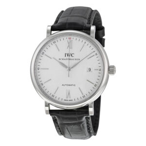 iwc portofino automatic silver dial black leather men's watch 3565 01