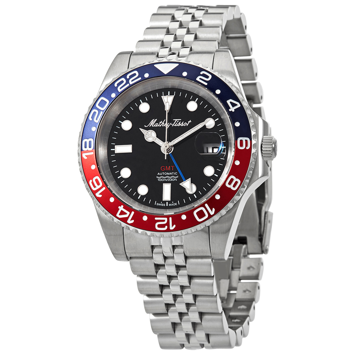 mathey tissot gmt automatic black dial pepsi bezel men's watch h903atar mathey tissot gmt automatic black dial pepsi bezel men's watch h903atar