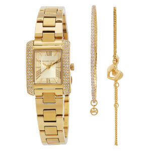 michael kors emery quartz gold dial ladies watch and bracelets gift set mk7510set