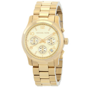 michael kors runway chronograph quartz gold dial ladies watch mk7323