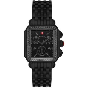 michele deco chronograph quartz diamond black dial ladies watch mww06a000786