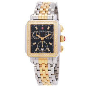 michele deco chronograph quartz diamond black dial ladies watch mww06a000808
