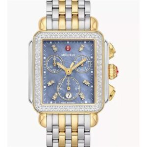 michele deco chronograph quartz diamond blue dial ladies watch mww06a000809