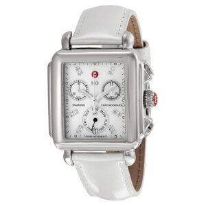 michele signature deco white mother of pearl dial silver leather ladies watch mww06p000023