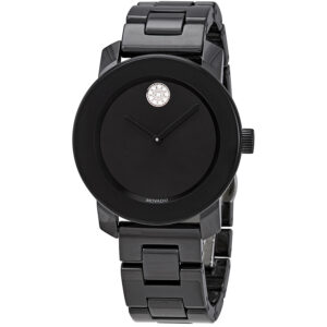 movado bold black dial black ceramic ladies watch 3600535