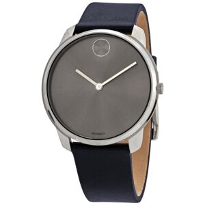 movado bold quartz grey dial blue leather men's watch 3600586