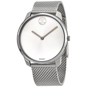 movado bold quartz silver dial stainless steel mesh men's watch 3600589