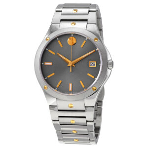 movado quartz grey sunray dial men's watch 0607514