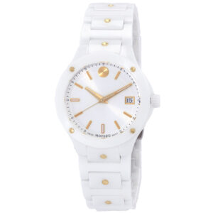 movado se quartz white dial ladies watch 0607740