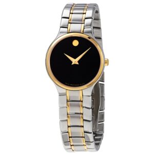 movado serio quartz black dial two tone ladies watch 0607289