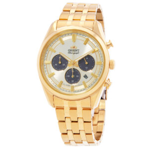 orient contemporary chronograph champagne dial men's watch ra tx0301g