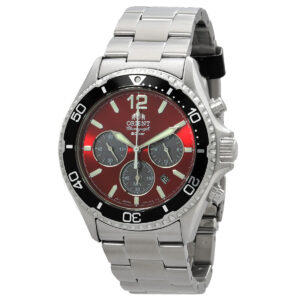 orient sports solar powered chronograph red dial men's watch ratx0207r10b