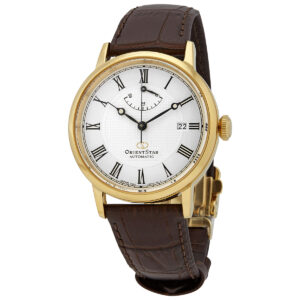 orient star automatic white dial brown leather men's watch re au0001s00b