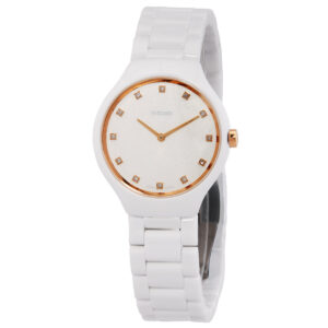 rado true round thinline quartz diamond white dial ladies watch r27958722