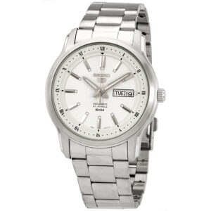 seiko 5 automatic white dial stainless steel men's watch snkp09j1