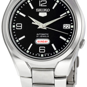 seiko 5 black dial stainless steel men's watch snk623