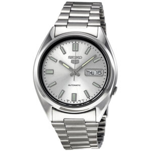 seiko 5 automatic silver dial stainless steel men's watch snxs73