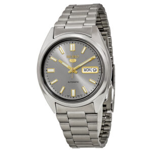 seiko 5 automatic grey dial stainless steel men's watch snxs75