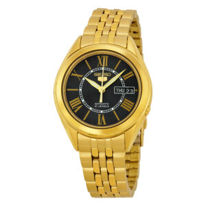 seiko 5 vintage automatic black dial yellow gold plated men's watch snkl40