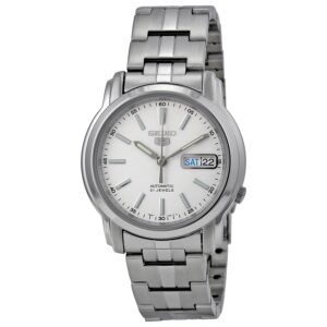 seiko automatic white dial stainless steel men's watch snkl75