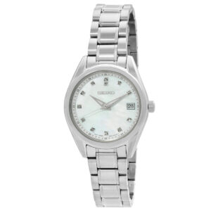 seiko diamond quartz mother of pearl dial ladies watch sur579p1