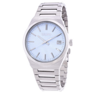 seiko essentials quartz light blue dial watch sur599p1