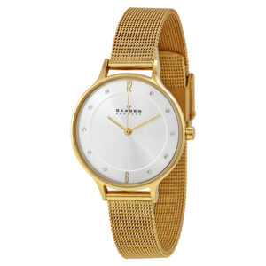 skagen anite silver dial gold tone mesh ladies watch skw2150