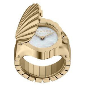 skagen quartz white mother of pearl dial ladies watch ring skw3180