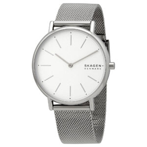 skagen signatur quartz white dial stainless steel mesh ladies watch skw2785