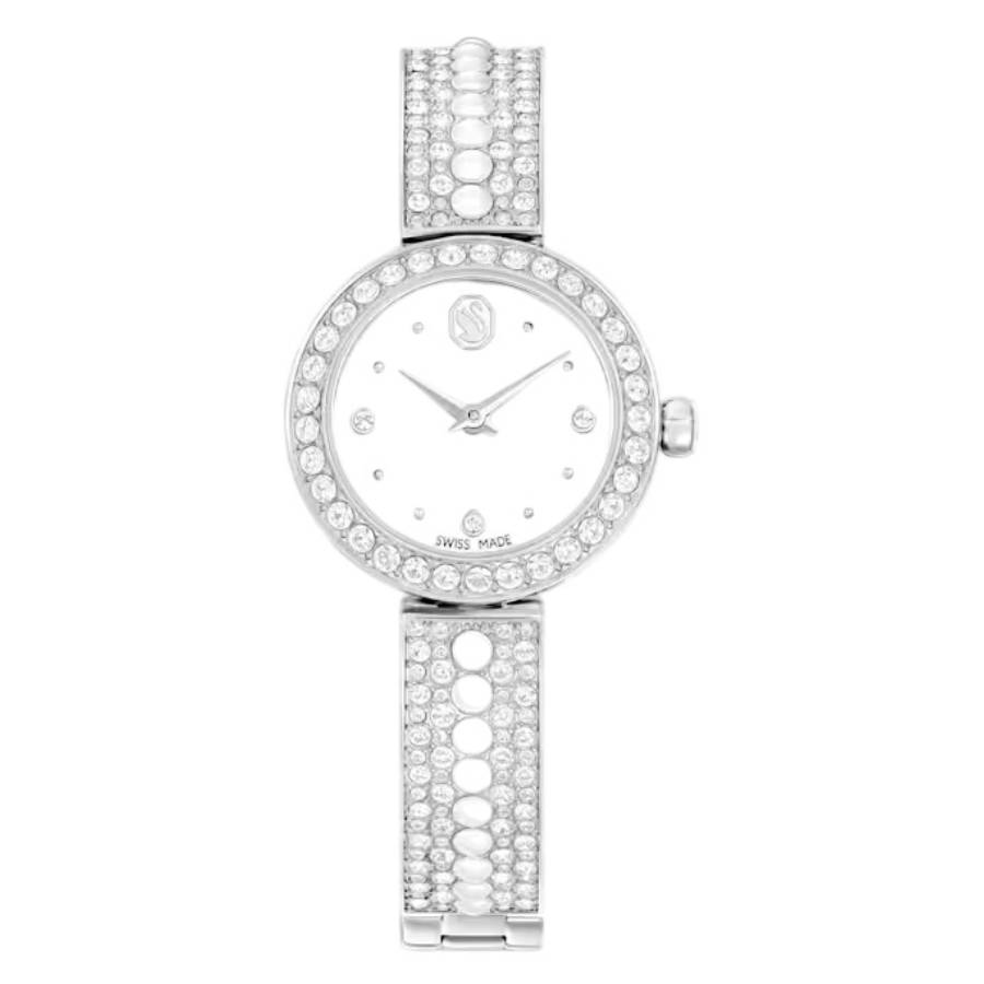 swarovski matrix pearl bangle quartz crystal silver dial ladies watch 5743680 swarovski matrix pearl bangle quartz crystal silver dial ladies watch 5743680