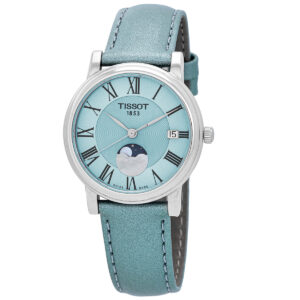 tissot carson moon phase quartz light blue dial ladies watch t122.223.16.353.00