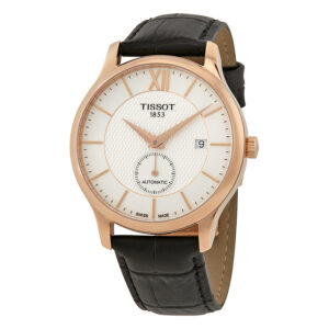 tissot tradition silver dial men's black leather watch t063.428.36.038.00