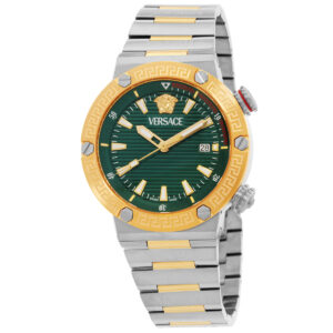 versace greca logo quartz green dial men's watch ve8g00524