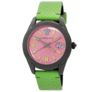 versace greca time gmt quartz pink dial men's watch ve7c00323
