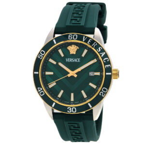 versace greca urban quartz green dial men's watch veyca0124